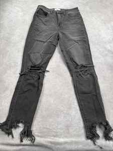 L'Agence Women's Sz 28 High Line Black Distressed Raw Hem Jeans Goth Grunge Pant - Picture 1 of 16