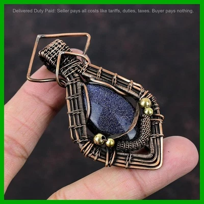 Oferta de Año Nuevo Piedras Preciosas Azules Piedras Preciosas Moda Envuelto en Alambre Cumpleaños Colgante Cobre Foto 1 de 4