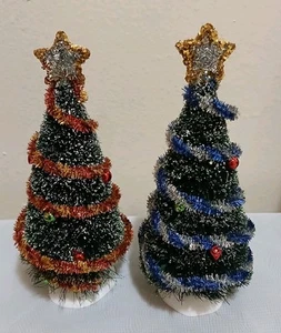 Dept 56 Decorated Bottle Brush Christmas Tree Tinsel Garland Holiday Lot Of 2 - Picture 1 of 17