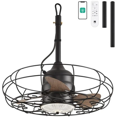 Elegant Black Iron Outdoor Ceiling Fan with LED Light - Best for Pergola Canopy - Image 1 of 4