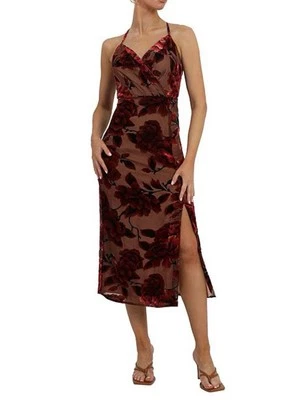 Nuevo con etiquetas Vestido Midi Adelyn Rae XS Floral Burnout Terciopelo Sobrepelliz Cuello en V Sin Mangas Foto 1 de 4