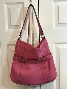 PINK Leather Tignanello Handbag Purse Satchel Shoulder Bag Organizer  *Hot Pink - Picture 1 of 17