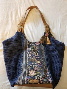 Sakroots Roma Shopper Bag Navy Floral With Multi Color Tiered Tassels - Picture 1 of 8