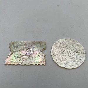 2! ANTIQUE CHINESE MOTHER -OF-PEARL bird ARMORIAL GAMING COUNTERS CHIP - Picture 1 of 7