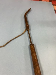 Vintage Braided Leather 20 Inch Equestrian Riding Crop Unbranded W/Metal Shaft - Picture 1 of 23