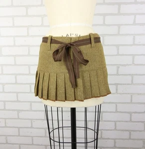 Vtg Y2K Abercrombie & Fitch Wool Herringbone Pleated Mini Skirt 00 Belt W/Tag - Picture 1 of 16