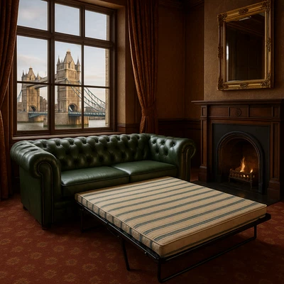 Chesterfield Devon  3 Sitz  Schlaf Sofa B100 Härtegrad 400 Echtleder - Bild 1 von 4