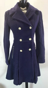 GUESS Navy Blue Pea Coat Goldknöpfe Wollmischung Damen XS Neu ohne Etikett - Bild 1 von 24