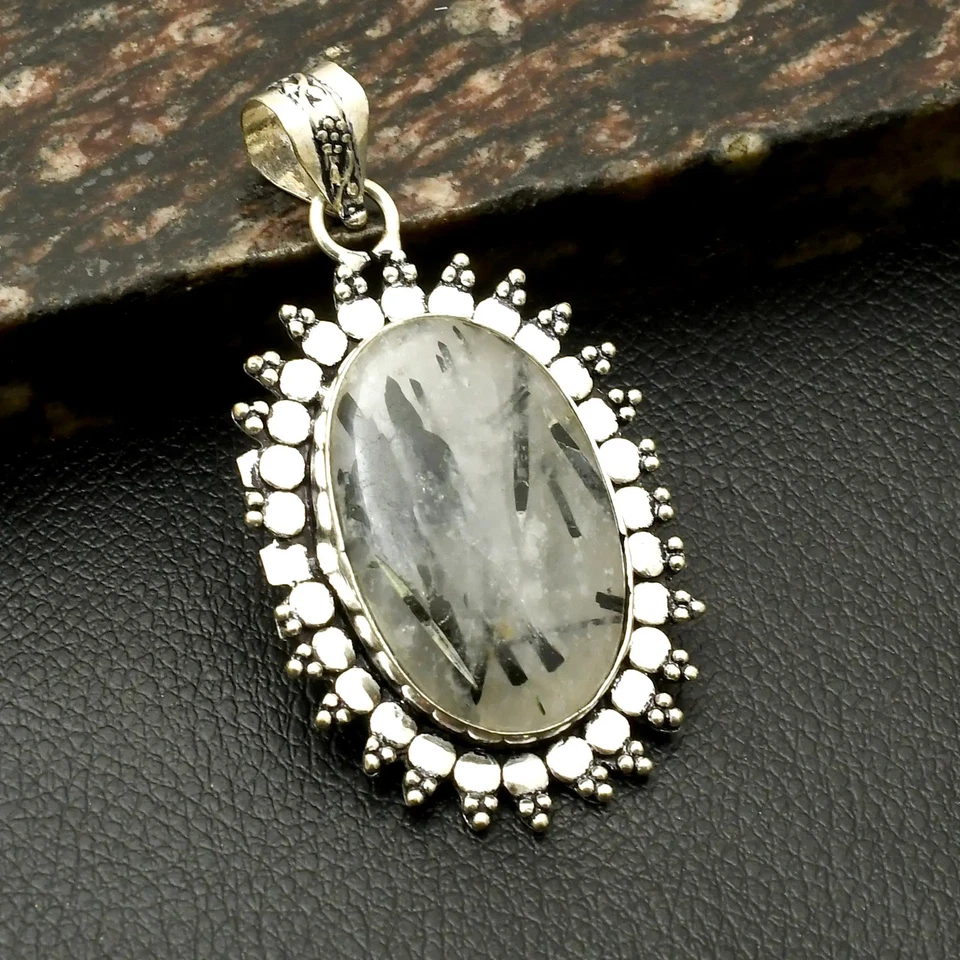 Black Rutile Gemstone Handmade Pendant Jewelry Gift For Christmas 2.4" AP-26957 - Image 1 of 1