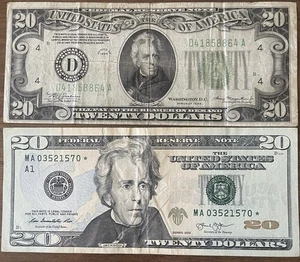 1934 $20 Dollar U.S. Federal Reserve Note + 2003 $20 Star Note - set of 2 - Picture 1 of 2