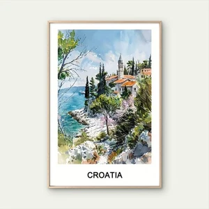 Croatia Vibrant Adriatic Coastline Travel Poster Print Wall Art - Picture 1 of 2