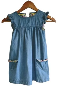 Mini Boden Denim Dress Girls 4-5Y Floral Lined Soft Cotton Flutter Sleeve - Picture 1 of 9