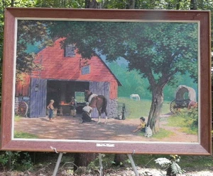 BARN SCENE FRAMED PRINT ON HARDBOARD - Picture 1 of 3