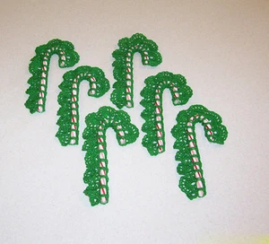 Set of 6 Green Crocheted Candy Cane Holders Christmas - Picture 1 of 1
