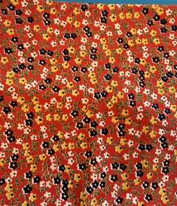VTG  Ditzy CALICO RED w/ White, Yellow & Blue Florals Cottagecore 22½ X 11" - Picture 1 of 5