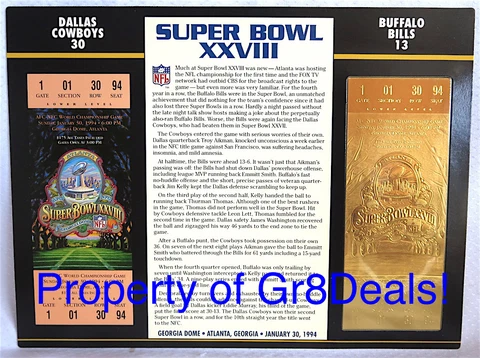 SUPER BOWL 28 ~ COWBOYS / BILLS ~ NFL 22 KT GOLD SB XXVII TICKET Willabee & Ward Cover