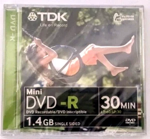 TDK Mini DVD-R DVD-R14JCEC VIDEO CAMCORDER HANDY CAM 8cm Disc - NEW & SEALED - Picture 1 of 6