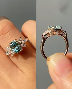 2.50 CT Aquamarine Radiant Cut Moissanite Engagement Ring 14K Yellow Gold Plated - Picture 1 of 5