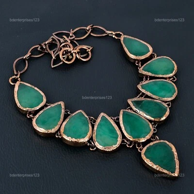 Collar Boho Electroformado Elegante Cadena Esmrald Zambia Natural Cobre Joyería Foto 1 de 4