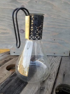 RARE ANTIQUE Lab Flask or Coffee Carafe? Old Glass w/ Metal Handle & Stopper - Picture 1 of 12