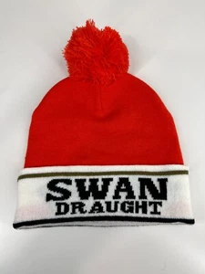 Swan Draught Beer Brewery beanie winter knit cuff pom pom one size fits most - Foto 1 di 7