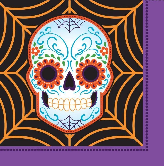 Creative Converting Day of The Dead Lunch Napkins Black/purple/orange