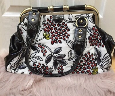 Sharif  Black And White Carpetbag Handbag With Jeweled Details - Image 1 of 4