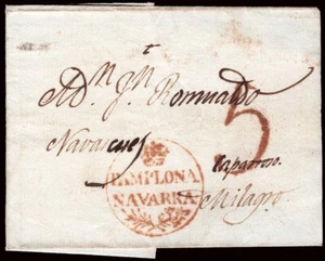 Navarra - Prefilatelia - Pamplona PE 30R - Envuelta a Caparroso + porteo "5" - Bild 1 von 1