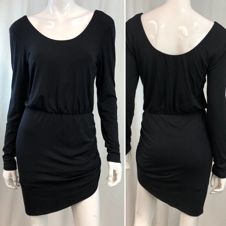 Vestido Tart Pequeño Negro Elastizado Modal Acanalado Manga Larga Asimétrico Anthropologie Foto 1 de 4