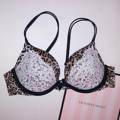 Sujetador Victoria Secret 34B Muy Sexy Push Up Leopardo Blanco Encaje Con Aros Foto 1 de 4