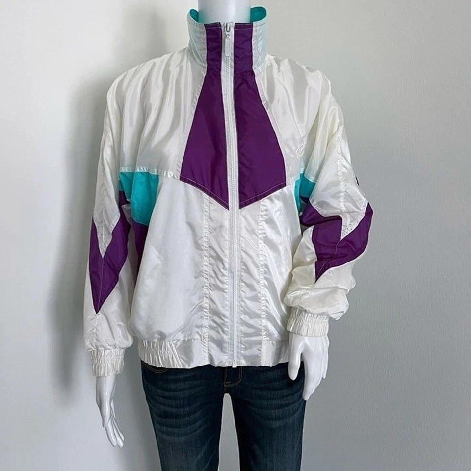 Vintage Puma Machts Mit Qualitat Women's Windbreaker Jacket Size M White Purple - Image 1 of 4