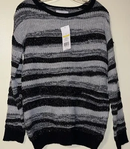 New Directions Damengröße Small schwarz & weiß gestreifter Langarmpullover neu mit Etikett - Bild 1 von 7