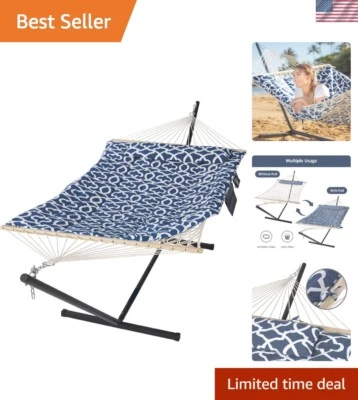 Extra Large Double Portable Hammock with Stand - 475 lbs Capacity, Blue Pattern - Image 1 of 4