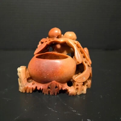 Escultura de piedra de jabón naranja china tallada a mano de colección Foto 1 de 4