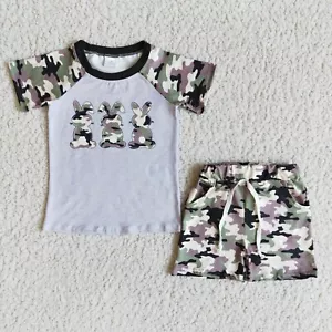 Jungen Camouflage Kurzarm Shorts Set 2 Teile Oster Outfit Hasen Print - Bild 1 von 1