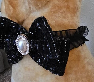 Pet Necklace, Dog Collar, Puppy Bow Tie, Pet Jewelry Black Medium - Picture 1 of 4