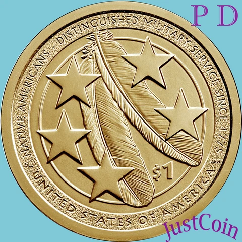 2021 P&D NATIVE AMERICAN TWO GOLDEN DOLLARS SET DISTINGUISHED MILITARY SERVICE Cover