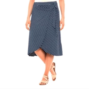 Adrienne Vittadini Striped Soft Jersey Knit Faux Wrap Skirt in Navy/White Size S - Picture 1 of 7