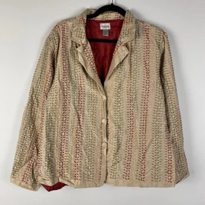 Chicos Silk Embroidered Jacket Womens 3 US XL Three-Button Lightweight - Picture 1 of 8