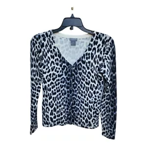 Ann Taylor Petites Cardigan Sweater Silk Blend Animal Print V-Neck Size XSP - Picture 1 of 12
