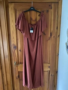 Off The Shoulder Linen Mix Maxi Dress Size 20 Bnwt - Picture 1 of 2