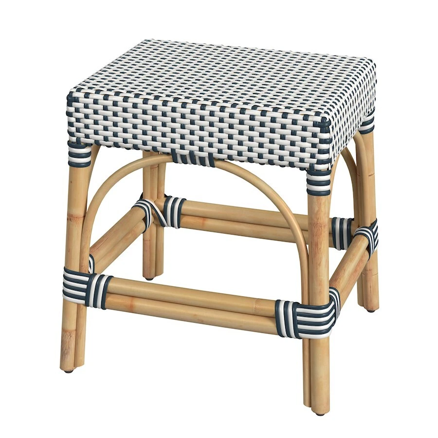 Butler Robias Rattan Rectangular 18" Dining Stool, White/Navy Stripe - 5746291 - Image 1 of 1