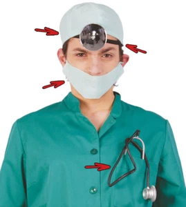 Kostüm Arzt Chirurg Set Spiegel, Hut, Maske & Stethoskop Halloween Horror - Bild 1 von 1