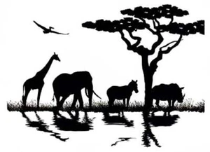 African Animal Trail 2 pcs Black Fused Glass Decals - Picture 1 of 1