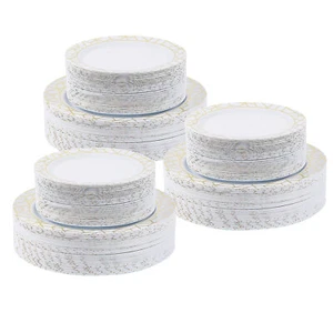 Premium Geometric Plastic Dessert & Dinner Plates Bulk 300 Ct - Picture 1 of 1