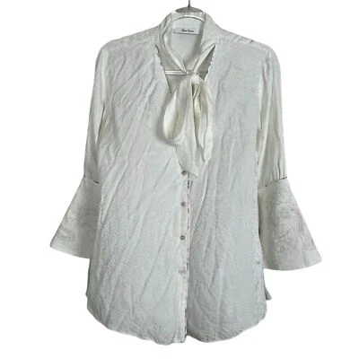 Manga campana abotonada Robert Graham seda bambú marfil bordada para mujer talla S Foto 1 de 4