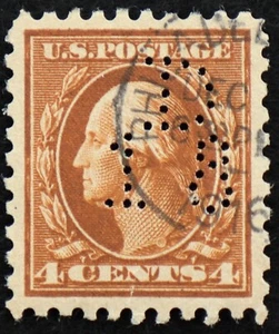 U.S. Used Stamp Scott #465 4c Washington, Superb Perfin. CDS Cancel. A Gem! - Picture 1 of 2