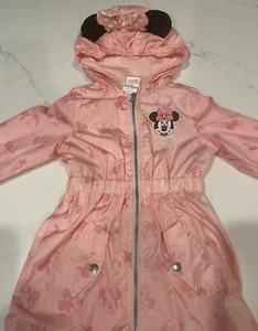 Size 5 Disney Jr Minnie Mouse Pink Rain Jacket Coat Long Lined - Picture 1 of 12