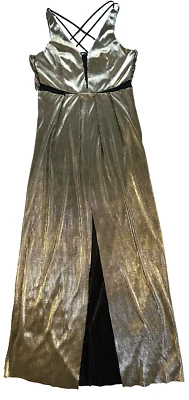 Maxi Vestido BCBGeneration Entrecruzado Negro Dorado Metálico Talla 10 Nuevo con Etiquetas Frontal Dividido Foto 1 de 4