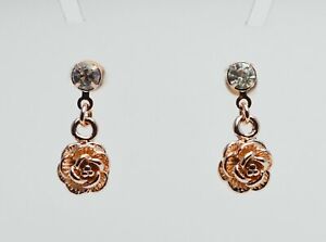 14K /14ct Rose Gold Plated Flower Crystal Drop/Dangle Earrings Butterfly Back